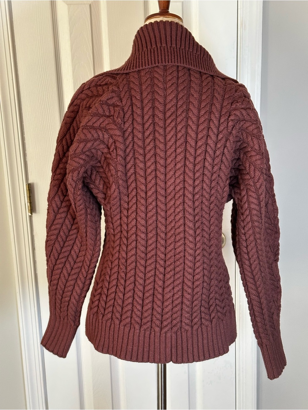 Maeve Hourglass Two way Cable-Knit Zip Cardigan Sweater - Brown - Picture 6 of 12